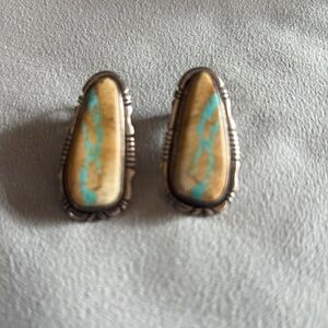 Vintage James Francisco Boulder Ribbon Turquoise and Silver Post Earrings